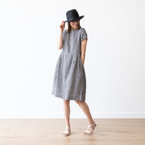 cute linen dress ROVE Linen-Cotton Midi Dress Back Ties main image 1