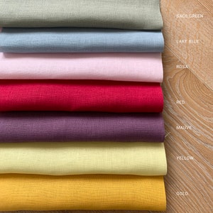 Linen clothing fabric by the yard or meter. Medium weight 195 gr/m2. Any length linen fabric. Blue, Pink, Red, Yellow, Purple, Sage
