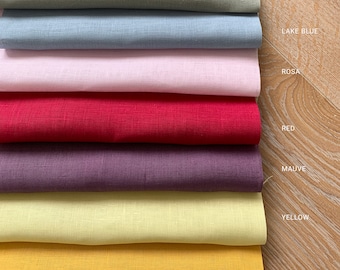 Linen clothing fabric by the yard or meter. Medium weight 195 gr/m2. Any length linen fabric. Blue, Pink, Red, Yellow, Purple, Sage
