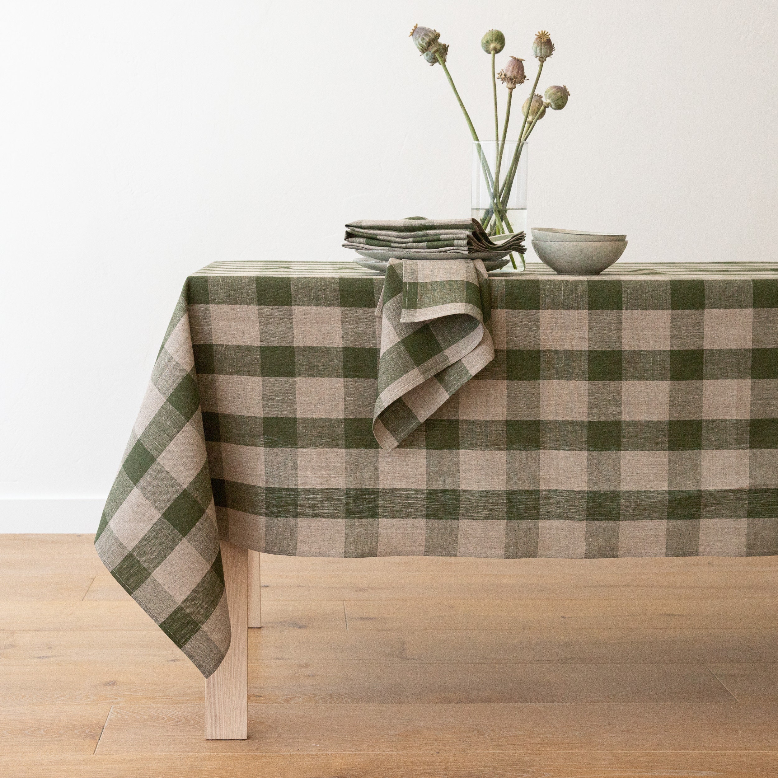 Farmhouse Linen Tablecloth 24 COLORS Gingham Natural Check Soft Tablecloth OEKOtex linen tablecloth Natural Checkered Linen Tablecloth