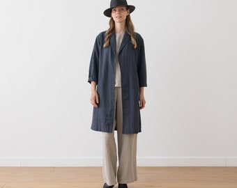 Heavy Linen Jacket in Anthrazite. Washed linen jacket for woman with pockets. European flax certified linen coat for women