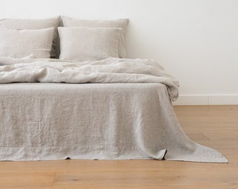 Washed Linen Flat Sheet in Natural. Linen Queen, King top sheet. Linen Bedding for summer. Custom size linen bed sheets.