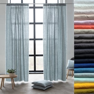 Heavy Weight Linen Curtain Panel, Rod Pocket Various Colours. Window, door or shower curtain. Washed European linen. Custom size available