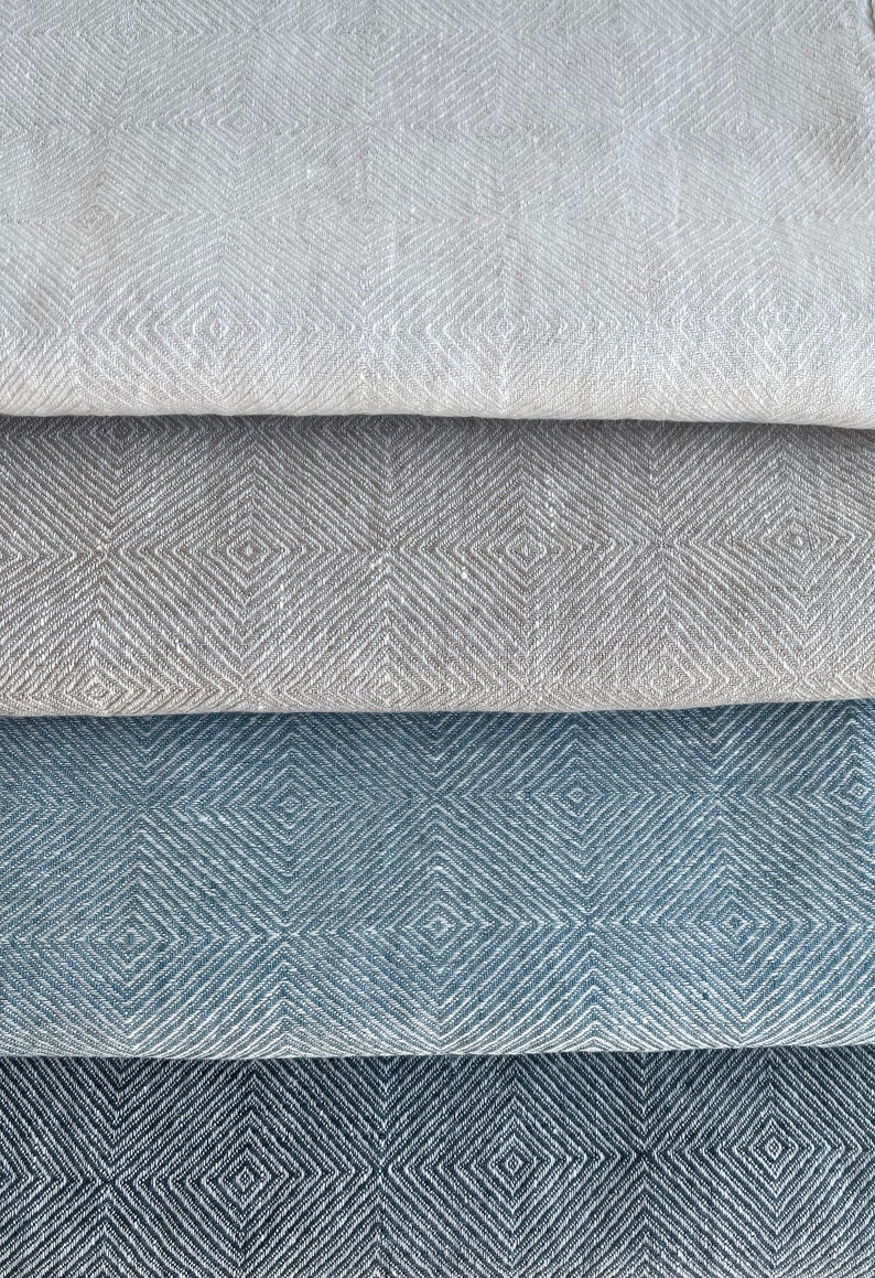 Washed Linen fabric by the yard or meter. Width 275cm / 108. Linen fabric for bedlinen, curtains and table linen. Rhomb Weave image 2