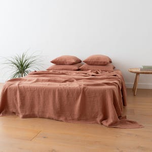 Stone Washed Linen Flat Sheet. Mocha Mousse. King, Queen, Twin, Custom size bed linen sheets, linen bedding. 100% European Linen, Hand Made