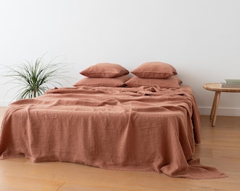 Lenzuolo piatto in lino lavato a pietra. Mocha Mousse. Lenzuola in formato personalizzato, biancheria da letto in lino. 100% lino europeo.