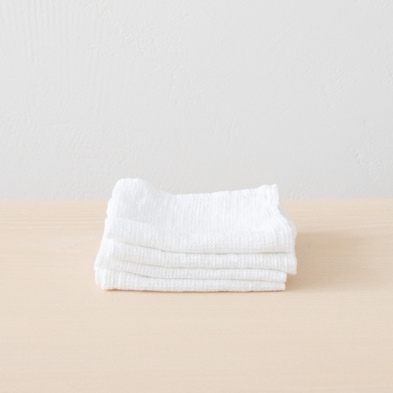 Linen Waffle Towels in White. Waffle Linen Bath Towel Set, waffle bath towel, linen hand towels and wash cloth. White linen face cloth towel image 9