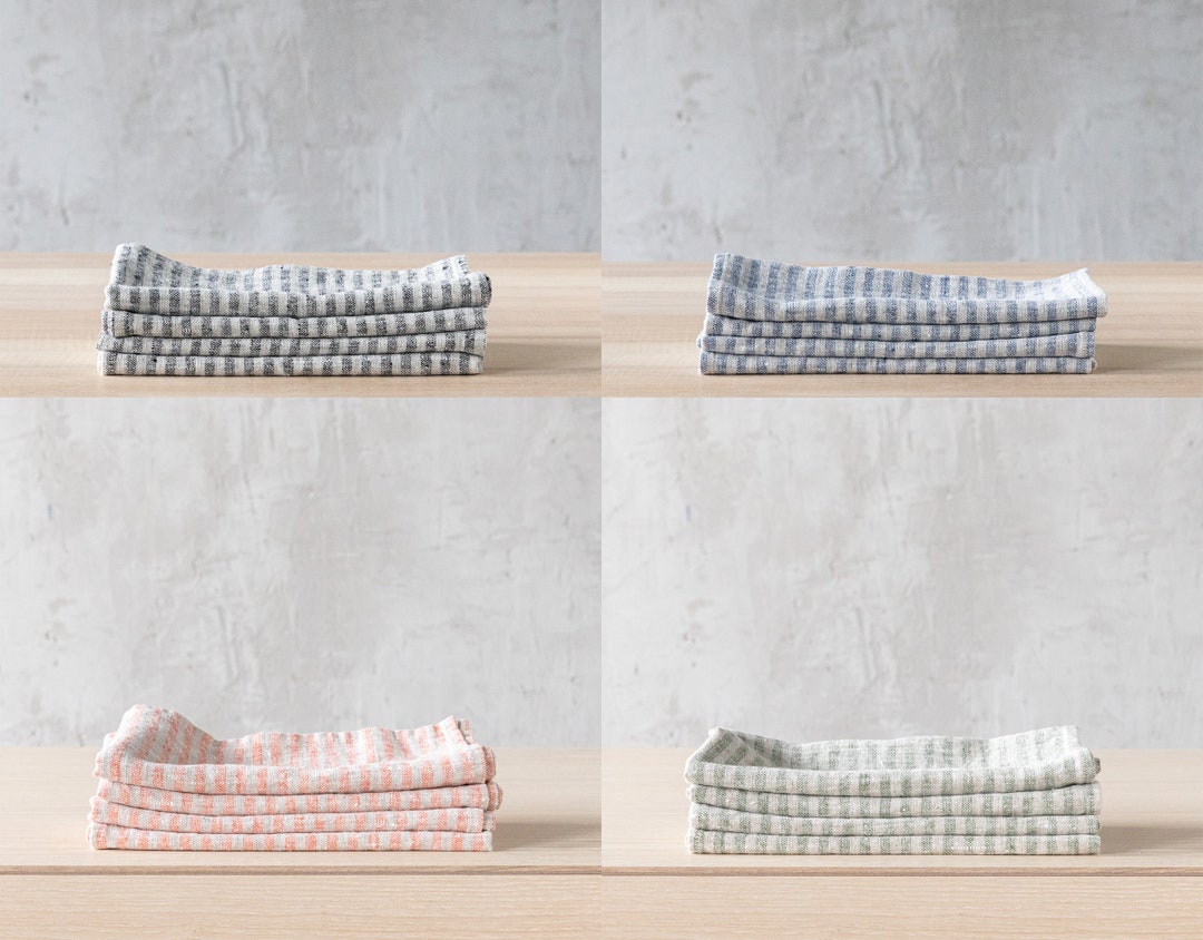 Washed Linen Napkins in Stripes. Dinner Napkins Made From Heavy Weight