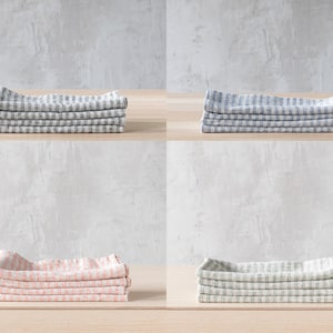 Washed Linen Napkins in Stripes. Dinner napkins made from heavy weight linen. Large size cloth napkins bulk. Natural Table linens for winter