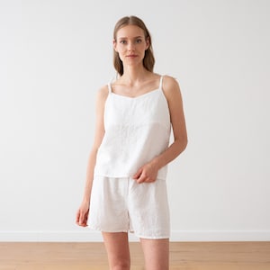 Linen Pajama Set for woman in various colors. Hand made pyjama set from washed plain linen. Linen clothing for home. Gift for her.