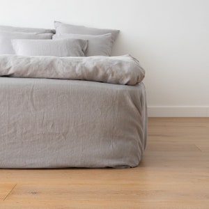Stone Washed Linen Fitted Sheet in Cool Grey. King, Queen, Custom size linen fitted sheet, linen bedding. 100% European Linen