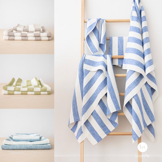 Striped Heavy Weight Linen Bath Towels Various Colours: Towel Set, Bath  Towel, Body Linen Towels. European Linen, Super Absorbent. Huckaback 