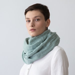 Washed Linen Summer Scarf in Moss Green. Softened linen scarves Various colours. Hand made from 100% European linen. READY TO SHIP image 2