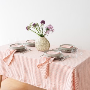Hand made Graphic Check Washed Linen napkins in Red White. Plain Weave, Highest quality Linen Napkin any Quantity. Large size Napkins