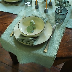 Linen Placemat Spa Green Rustic *Hand Made fringes *Prewashed *Matching napkins and runners available *Rustic weaving