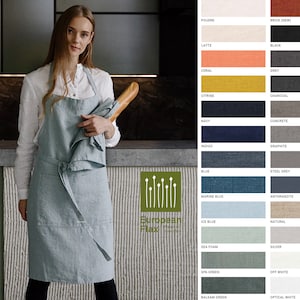 Heavy Weight Linen Apron Various Colors. Washed Linen Bib apron for cooking, gardening. Full apron for women and men. Gift for him and her.