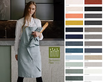 Heavy Weight Linen Apron Various Colors. Washed Linen Bib apron for cooking, gardening. Full apron for women and men. Gift for him and her.