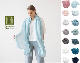 READY TO SHIP Washed Linen Shawl in Various Colors. Hand Made Linen Wrap with fringes. European linen. Size 100 x 200 cm