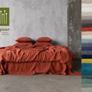 Stone Washed Linen Bedding Set Various Colors. Washed Linen Duvet cover & 2 Pillow cases. European flax certified linen bedding in any size