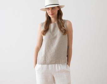 Washed Linen Tank Top in Natural color. Washed Summer Sleeveless Blouse. Linen Clothing for woman. Loose-fitting Blouse. Any size blouse