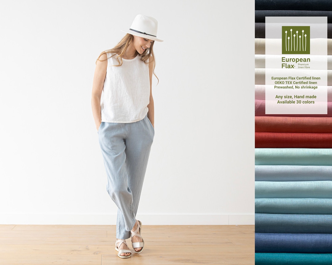 Pantalos sueltos de cintura elástica Pantalones de lino