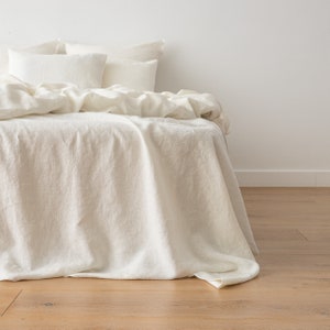 Washed Linen Flat Sheet in Off White. Stone washed linen top sheet various colors. Queen, King linen top sheet. Custom size flat bed sheets.