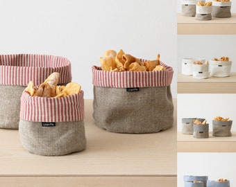 Linen bread basket, Organic food storage, Plant pot linen bag, Cloth bread basket, Table decor, Linen gift. Natural, Red, Blue, Black, Beige