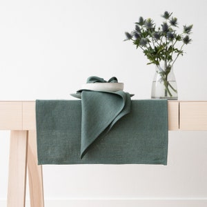 Linen Runner in 30 Colors, Washed Herringbone linen, Any Length Table Runner, Perfect for Wedding table decoration. image 4