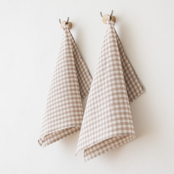Linen Tea Towel Set, Linen Kitchen Towels Beige White Check, Gingham. Pure  Linen Dish Towel, Dishcloth. Christmas Gifts 