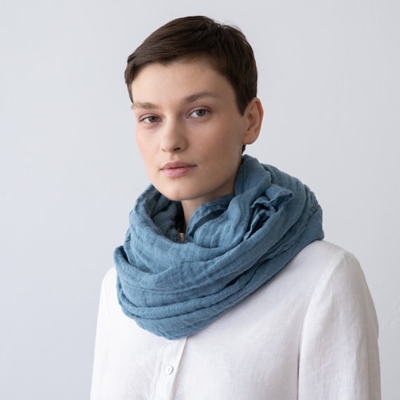小物 DIRAIN Linen Gauze Scarf Deep Pool Blue Linen Gauze Scarf. Summer, Spring, Autumn Scarf