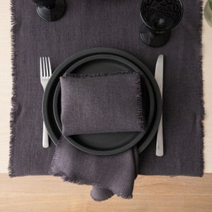 Rustic Linen Table Runner in Grey, Hand Made with fringes, Heavy Washed linen, Any Length, Christmas Table Linen image 3