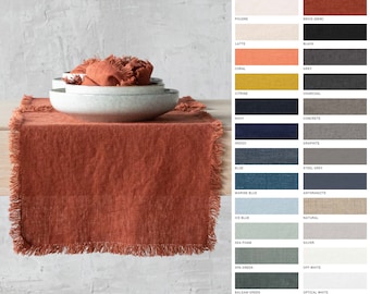Hand Made Washed Linen Placemat with fringes  in Various Colors. Rustic Weave, Washed Heavy Linen table mat any Quantity. Table Linen.