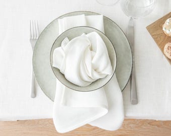 Washed Linen Napkins in Off White. Herringbone Weave, Washed Heavy Linen Napkin any Quantity. Wedding Table Linen. Large size Napkins