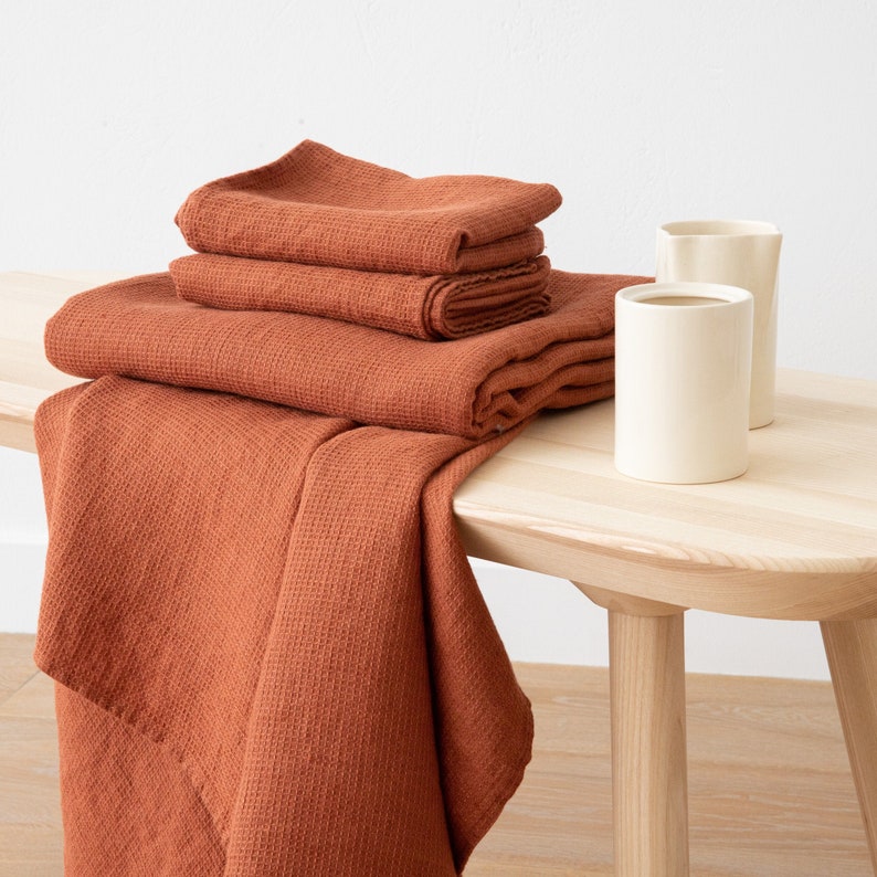 Linen Waffle Towels Brick Rust Towel Set Bath Towel Body Etsy