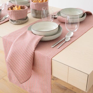 Striped Linen Cotton Mix Napkins in Beige, Red, Blue, Black. Medium weight Napkin any Quantity. Large size Napkins.