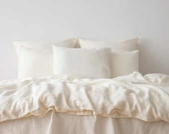 Linen Bedding Set in Off White. Washed Linen Duvet cover & 2 Pillow cases. King, Queen and Twin Bed Set