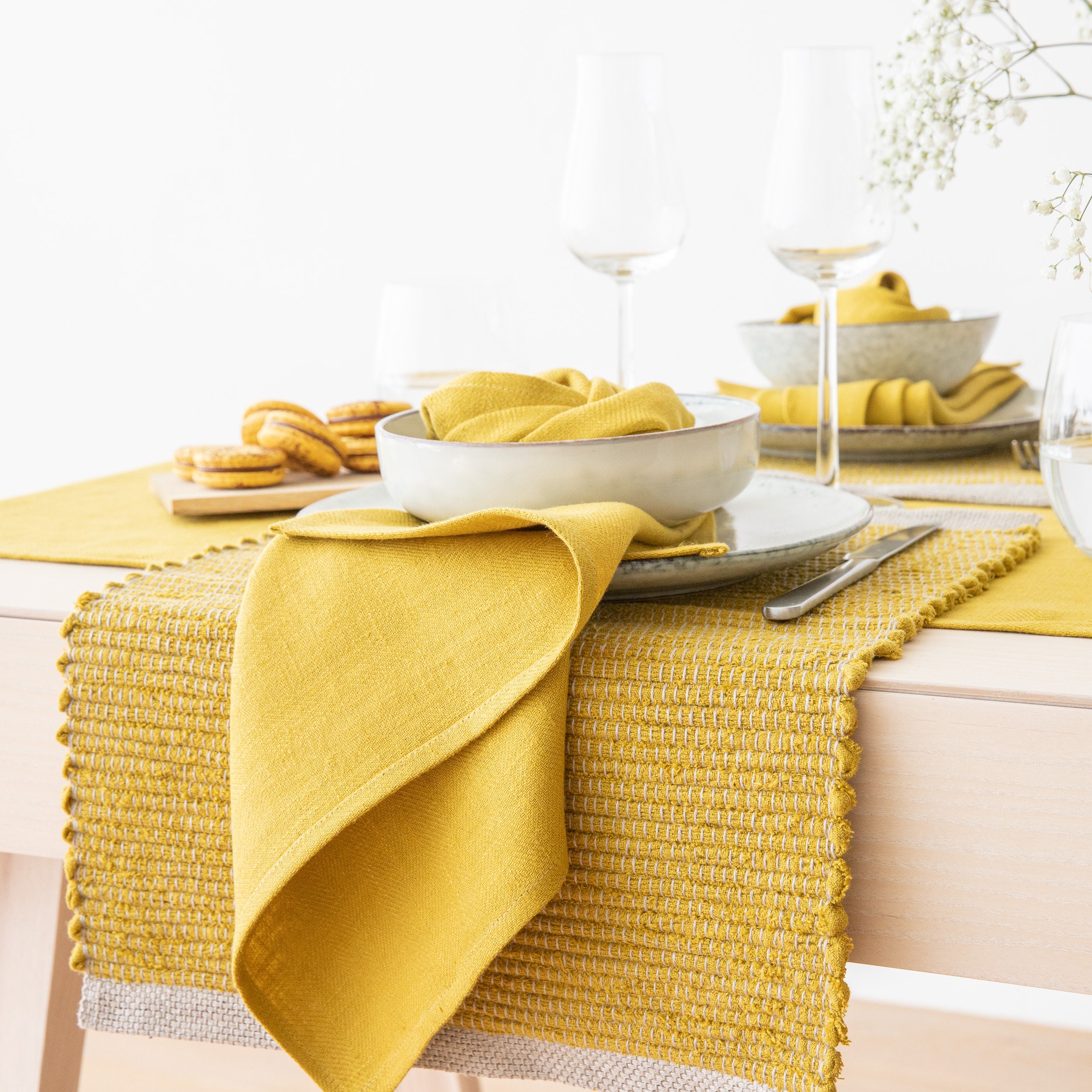 Washed Linen Napkins in Citrine Yellow. Herringbone Weave Etsy