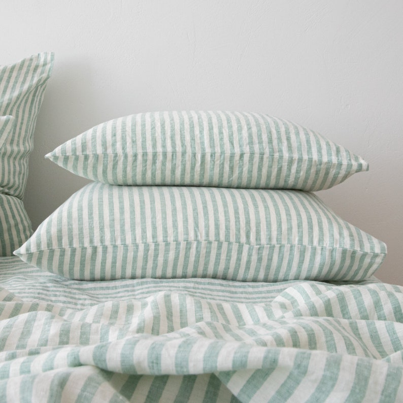 Ticking Striped Linen Pillow Case in Blue White. Standard Etsy Australia