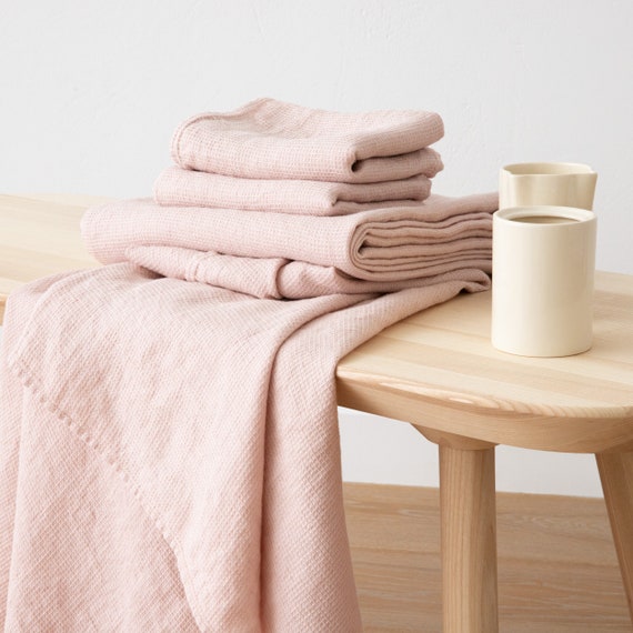 Linen Waffle Towels in Rosa, Pink: Towel Set, Bath Towel, Hand Towel Set, Wash  Cloth Set, Face, Body Linen Towels. European Linen Towels 