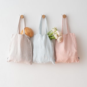 Linen tote bag. Linen Shopping bag. Zero waste reusable linen bag. 100% European linen, Various colors and patterns.