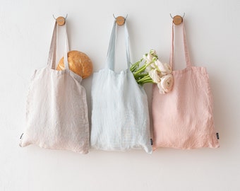 Linen tote bag. Linen Shopping bag. Zero waste reusable linen bag. 100% European linen, Various colors and patterns.