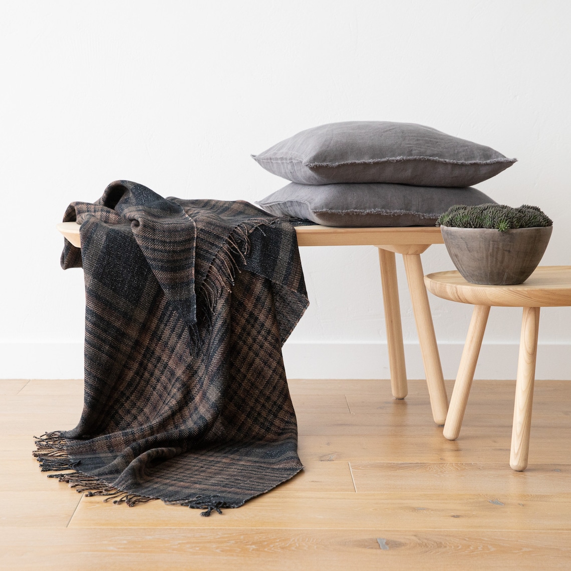 Heavy Weight Linen Throw Blanket in Black. Tartan weave or Etsy