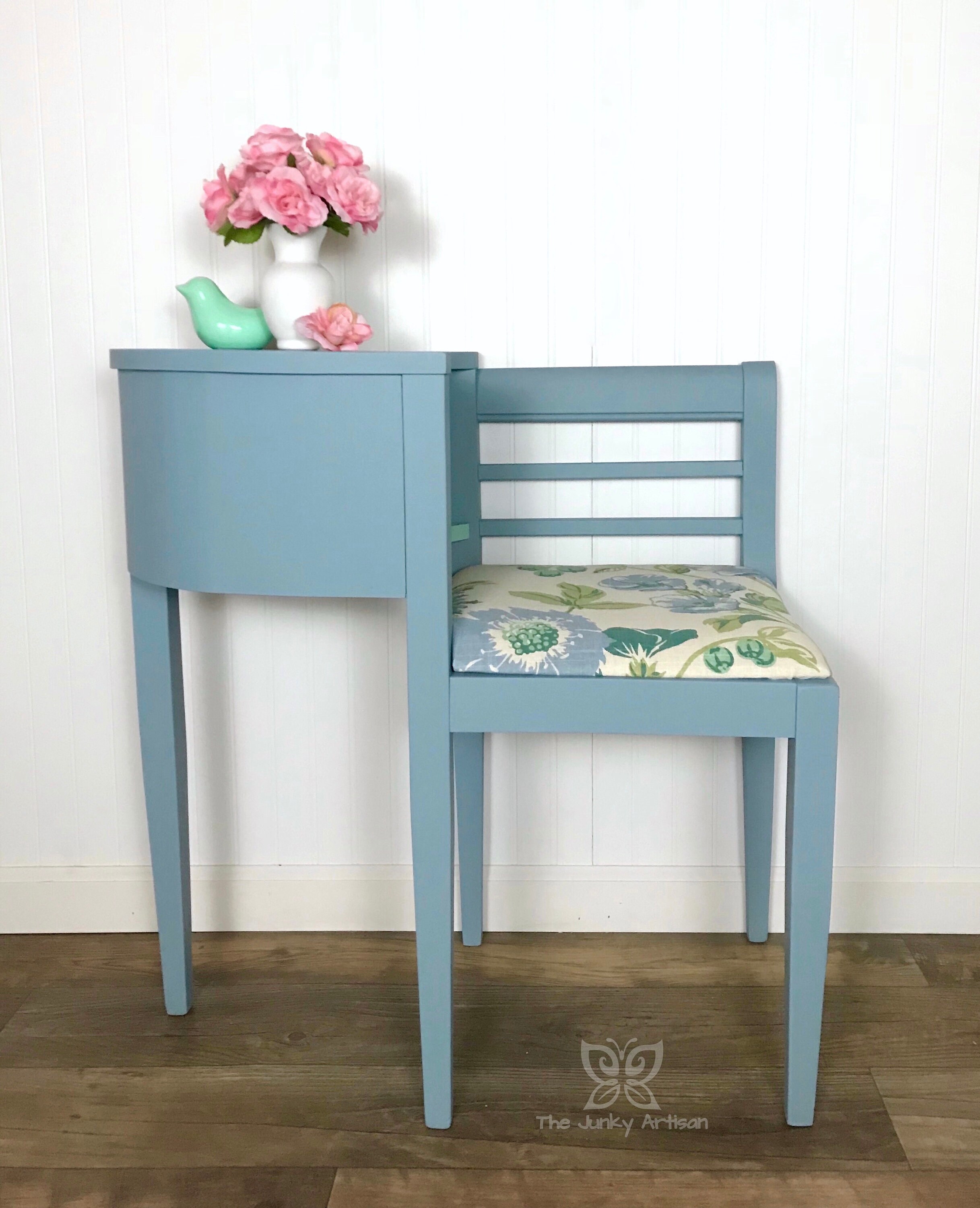 Sold Vintage Gossip Telephone Bench With Upholstered Chair In Etsy