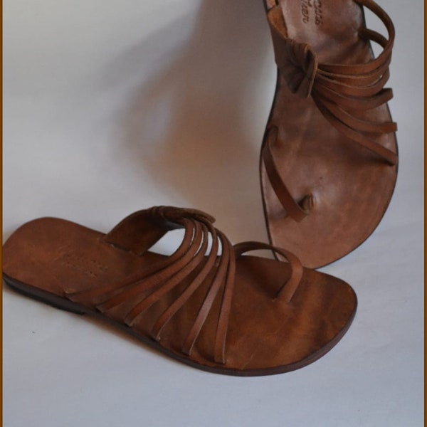 Leather Bodrum Sandals, Brown Gladiator Sandals, Toe Ring Sandals, Strappy Sandals, Greek Leather Sandals, Flat Sandals, Strap Sandals-US53