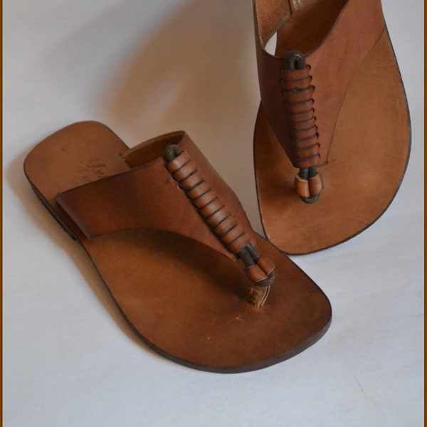 Ancient Style Leather Sandals, Brown Leather Sandals, Toe Ring Sandals, Wedding Sandals, Summer Sandals, Leather Flats, Flat Sandals-US62