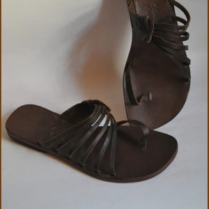 Greek Sandals, Roman Gladiator Sandals, Handmade Bodrum Sandals, Brown Leather Sandals, Toe Ring Sandals, Strappy Sandals, Flat Sandals-US57