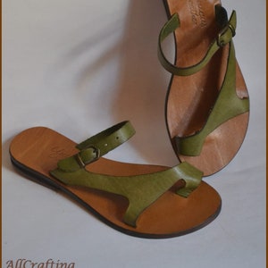 Brown&Green Leather Sandals, Leather Bodrum Sandals, Toe Ring Sandals, Wedding Sandals, Beach Sandals, Strappy Sandals, Flat Sandals-US59
