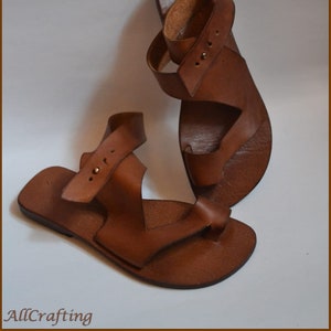 Brown Gladiator Sandals, Brown Leather Sandals, Ancient Design, Women Sandals, Greek Sandals, Toe Ring Sandals, Strappy Sandals-US47