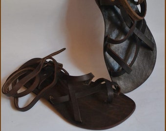 Deep Brown Greek Sandals, Toe Ring Sandals, Ankle Strap Sandals, Dark Brown Leather Sandals, Women Sandals, Leather Strappy Sandals-US50