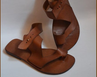 Brown Gladiator Sandals, Brown Leather Sandals, Ancient Design, Women Sandals, Greek Sandals, Toe Ring Sandals, Strappy Sandals-US47